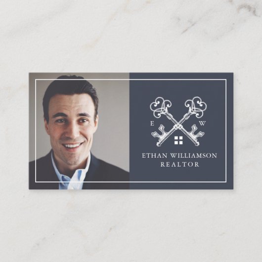 Moderne Minimal Key Real Estate Logo Visitekaartje (Voorkant)