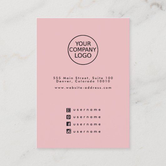 Moderne Minimal Logo Pink Stud Earring Display Kaa Visitekaartje (Achterkant)