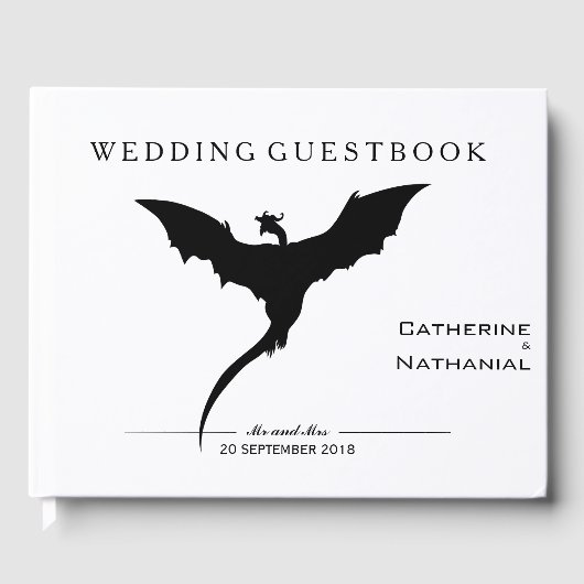 Moderne Minimal Medieval Dragon Wedding Guestbook Gastenboek (Voorkant)