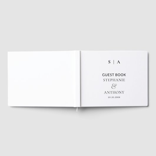 Moderne Minimal Monogram Witte Folie bruiloft Gastenboek (Volledig)