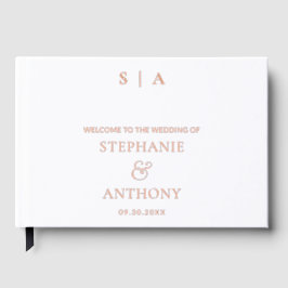 Moderne Minimal Monogram Witte Folie bruiloft Gastenboek