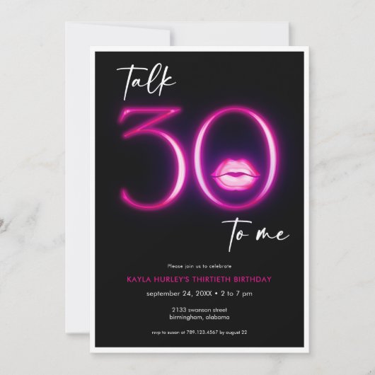 Moderne Minimal Neon Pink Lips Talk Dertig Verjaar Kaart (Voorkant)