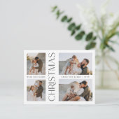 Moderne Minimal Olijfgroen Vier Foto Kerstmis Feestdagenkaart (Staand voorkant)