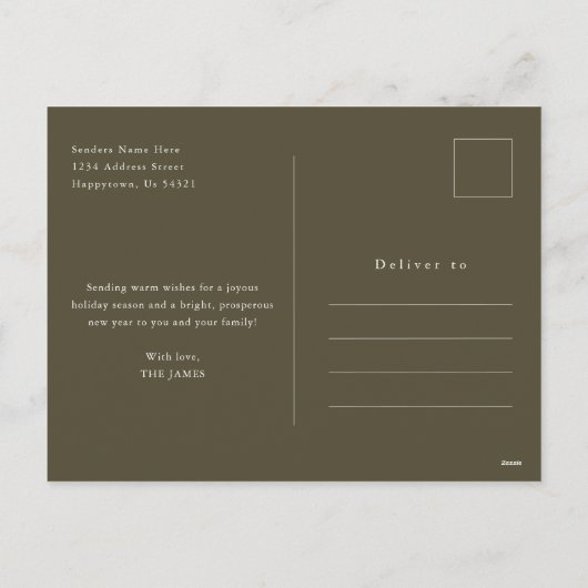 Moderne Minimal Olijfgroen Vier Foto Kerstmis Feestdagenkaart (Achterkant)