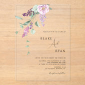 Moderne Minimal Paarse, Mauve en Pastel Bloemen Acryl Uitnodigingen (Voorkant)