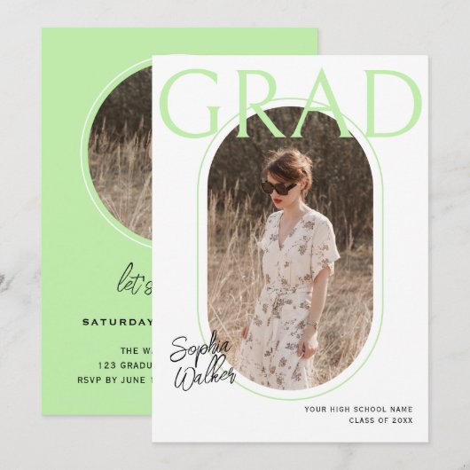Moderne Minimal Pastel Limoen Foto Afstudeerfeest Kaart (Voorkant / Achterkant)