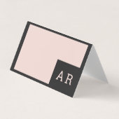 Moderne Minimal Pastel Roze & Zwart Monogram Visitekaartje (Voorkant)