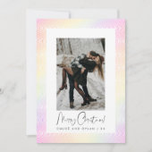 Moderne Minimal Pastel Wavy Guilloché Paar Foto Feestdagenkaart (Voorkant)