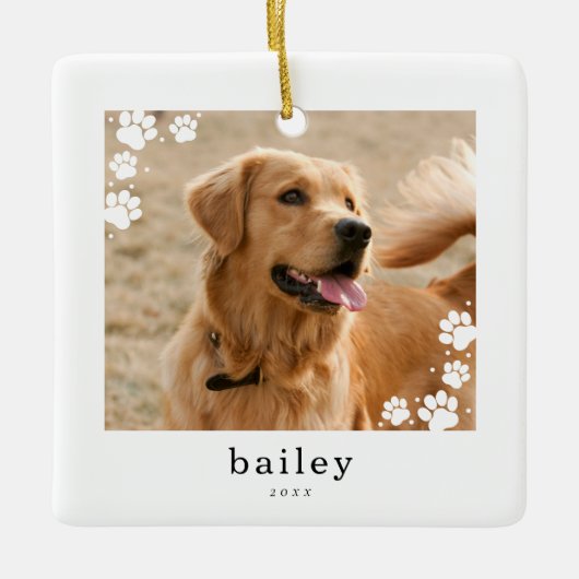 Moderne minimal Paw Prints Pet Dog Foto Keramisch Ornament (Voorkant)