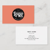 Moderne Minimal Peach Custom Logo Visitekaartje (Voorkant / Achterkant)