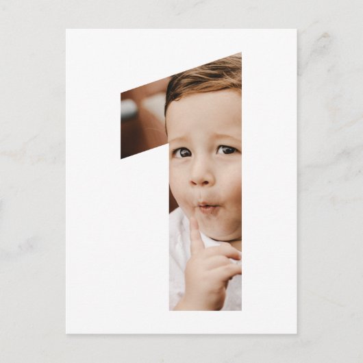 Moderne Minimal Photo 1st One Invitation Briefkaar Uitnodiging Briefkaart (Voorkant)