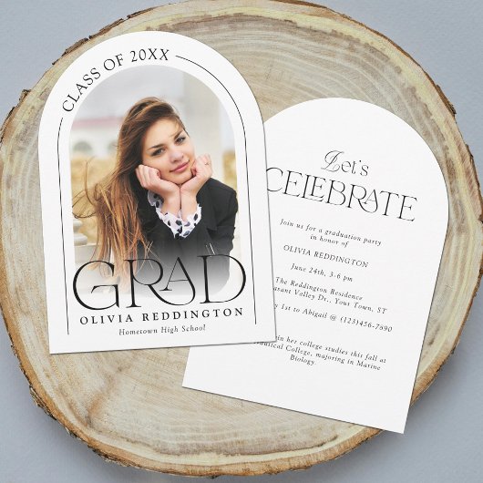 Moderne Minimal Photo Arch Graduation Party Kaart