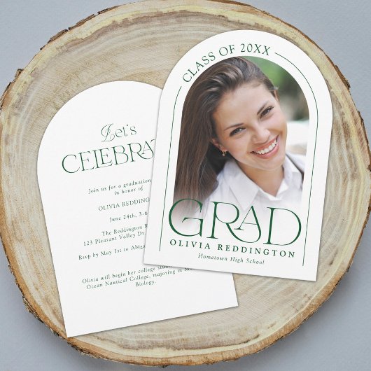 Moderne Minimal Photo Arch Green Graduation Party Kaart