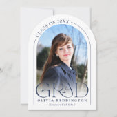 Moderne Minimal Photo Arch Navy Blue Afstudeerder  Kaart (Voorkant)