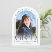 Moderne Minimal Photo Arch Navy Blue Afstudeerder  Kaart (Staand voorkant)