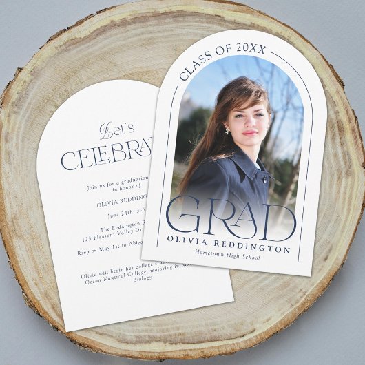 Moderne Minimal Photo Arch Navy Blue Afstudeerder  Kaart