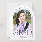 Moderne Minimal Photo Arch Paarse Graduation Party Kaart (Voorkant)