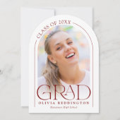 Moderne Minimal Photo Arch Red Graduation Party Kaart (Voorkant)