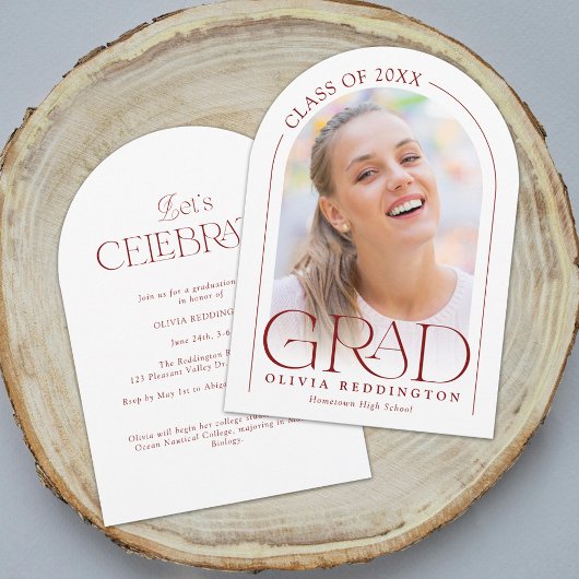 Moderne Minimal Photo Arch Red Graduation Party Kaart