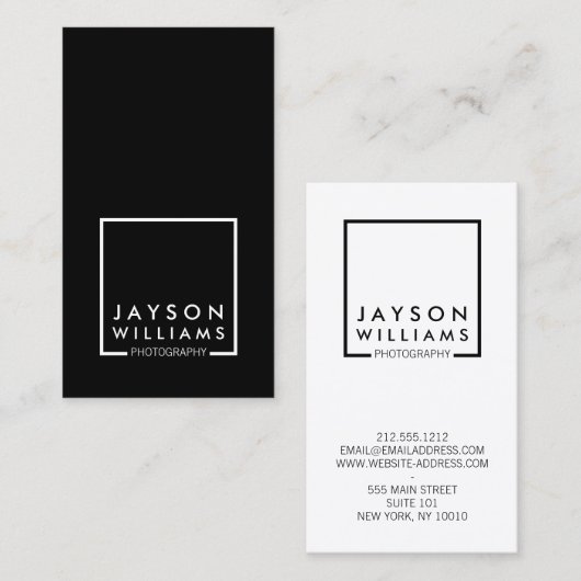 Moderne Minimal Photographer Square Logo II Visitekaartje (Voorkant / Achterkant)