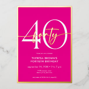 Moderne Minimal Pink 40 Script Verjaardag Folie Uitnodiging