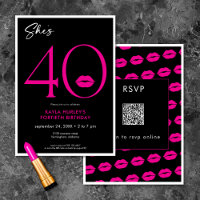 Moderne Minimal Pink Lips She's Forty Birthday QR