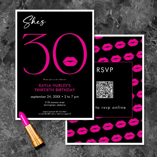 Moderne Minimal Pink Lips She's Thirty Birthday AR Kaart
