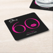 Moderne Minimal Pink Lips Ze is 60 jaar oud Kartonnen Onderzetters (Schuin)