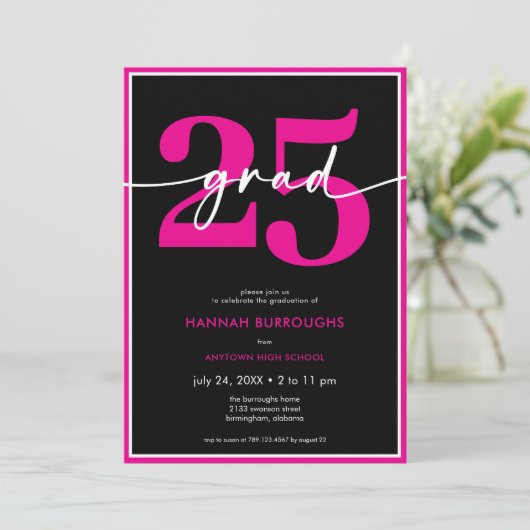Moderne Minimal Pink Script Graduation Party Kaart (Staand voorkant)