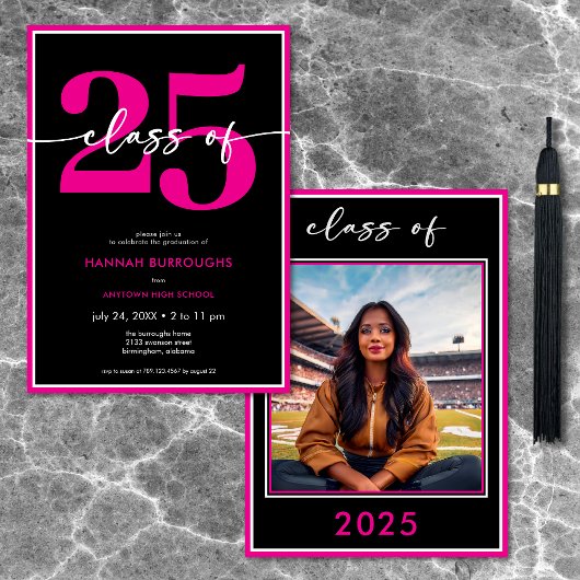 Moderne Minimal Pink Script Graduation Party Kaart