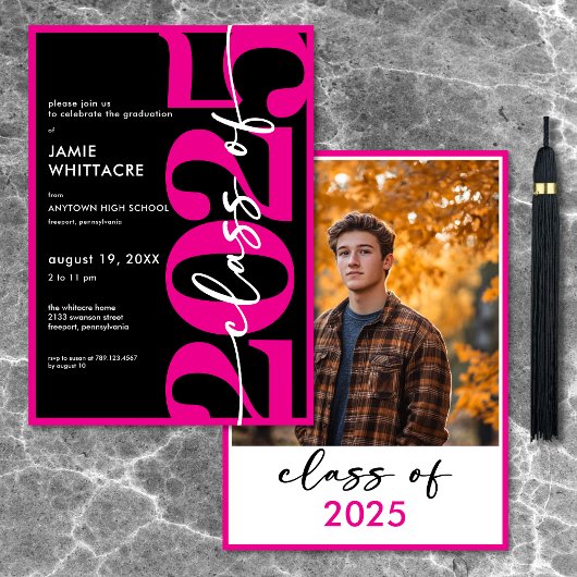 Moderne Minimal Pink Typography Graduation Party Kaart