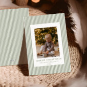 Moderne Minimal Pinstripe Kerstfoto Feestdagenkaart