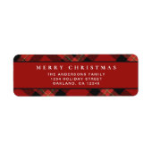 Moderne Minimal Red Buffalo Plaid Vrolijke Kerst Etiket (Voorkant)