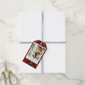 Moderne Minimal Red Plaid Kerstfoto Cadeaulabel (Met Touw)