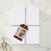 Moderne Minimal Red Plaid Kerstfoto Cadeaulabel (Met Touw)