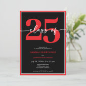 Moderne Minimal Red Script Graduation Party Kaart (Staand voorkant)