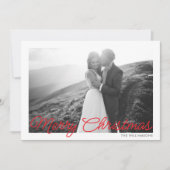 Moderne Minimal Red Script Kerst bruiloft foto Feestdagenkaart (Voorkant)