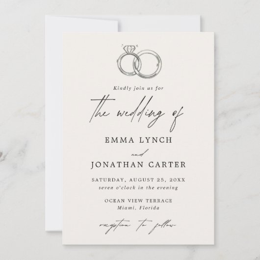 Moderne Minimal Rings bruiloft uitnodiging (Voorkant)