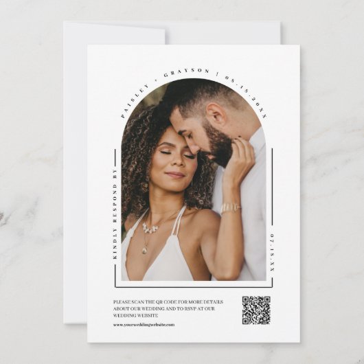 Moderne Minimal Sage Arch QR Code Trouwfoto Kaart (Achterkant)