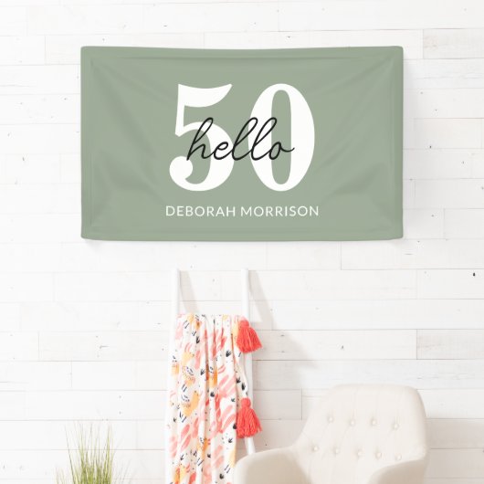 Moderne Minimal Sage Green Typografie 50ste verjaa Spandoek (Insitu)