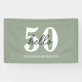 Moderne Minimal Sage Green Typografie 50ste verjaa Spandoek (Horizontaal)