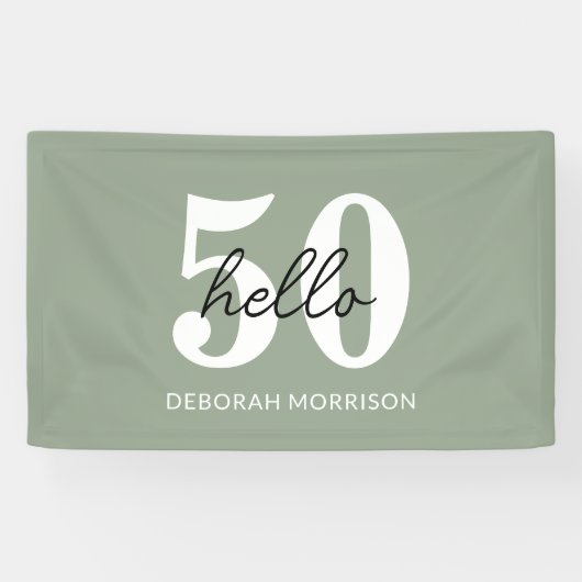 Moderne Minimal Sage Green Typografie 50ste verjaa Spandoek (Horizontaal)