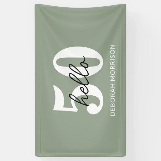 Moderne Minimal Sage Green Typografie 50ste verjaa Spandoek (Verticaal)