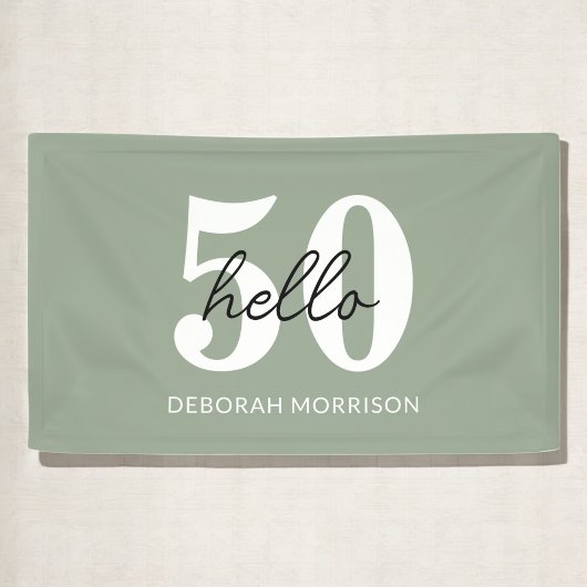 Moderne Minimal Sage Green Typografie 50ste verjaa Spandoek