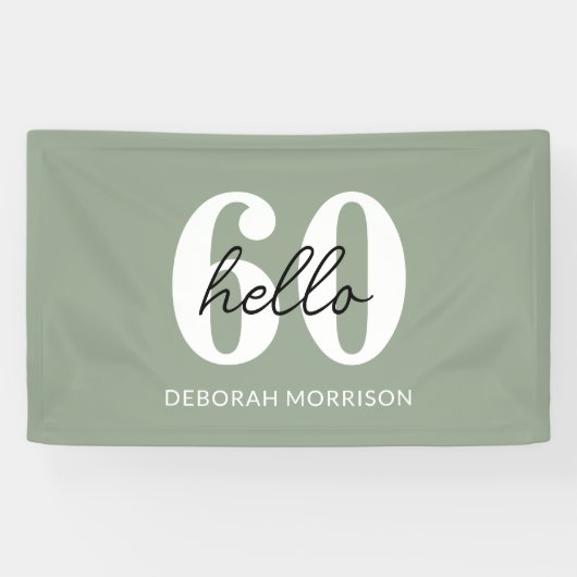 Moderne Minimal Sage Green Typografie 60ste verjaa Spandoek (Horizontaal)