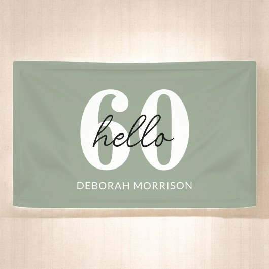 Moderne Minimal Sage Green Typografie 60ste verjaa Spandoek