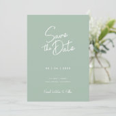 Moderne Minimal Sage Groen Script Foto Huwelijk Save The Date (Staand voorkant)