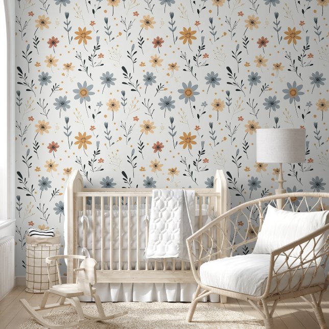 Moderne minimal Schattige Boho Flowers Bloemenkwek Behang (Kinderen)