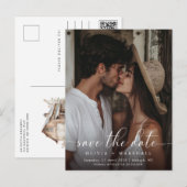 Moderne Minimal Script Foto Eenvoudige bruiloft Aankondigingskaart (Voorkant / Achterkant)