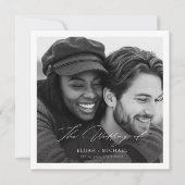 Moderne Minimal Script Photo Budget Square bruilof Kaart (Voorkant)